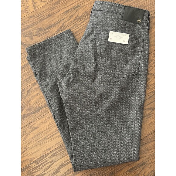AG the everett in delorean black grey herringbone stretch pants 36 x 34